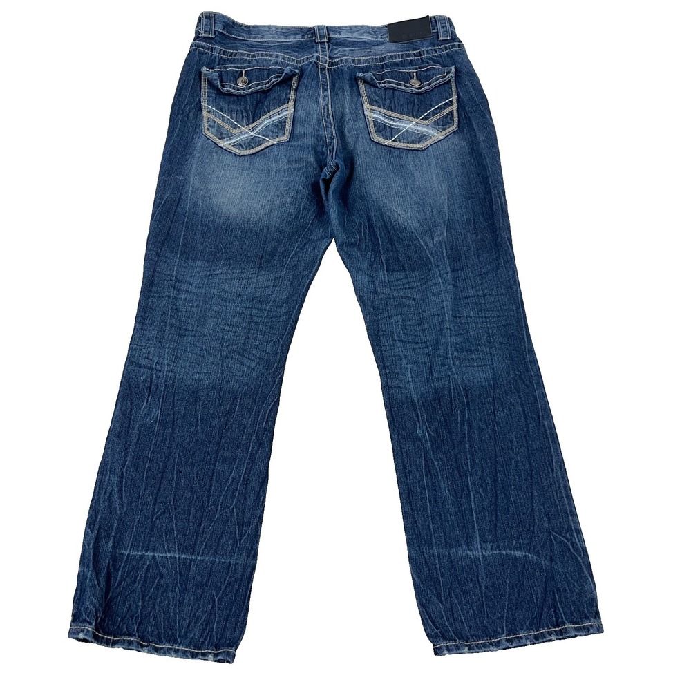 CJ Black‎ Jeans Men 38x32 Relaxed Straight Flap Pockets Embroidered Dark Faded